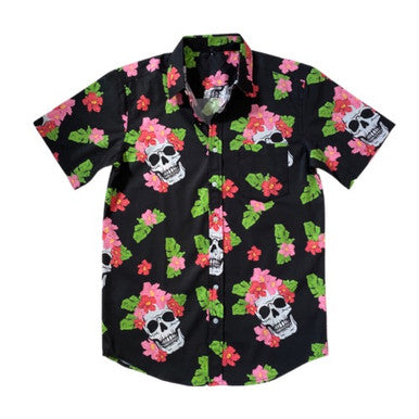 Hawaiian Skulls mens shirt black